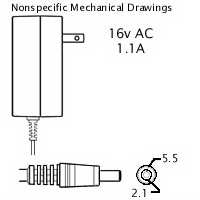 AC Adaptor: 16VAC 1.1A, 2.1x5.5mm - We-Supply