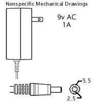 AC Adaptor: 9VAC 1A, 2.5x5.5mm - We-Supply