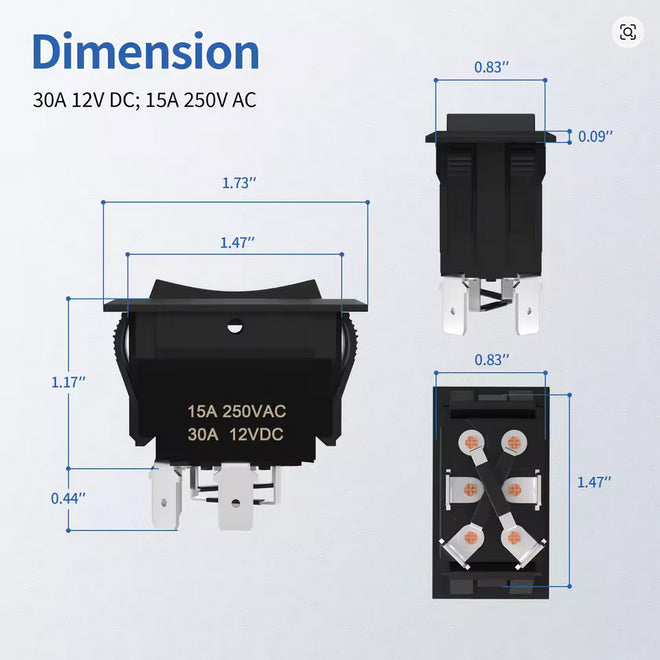 D4153 Rocker Switch Rocker Switch, Reversing, (On)-Off-(On), DPDT – Willy's Electronics