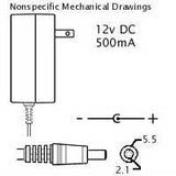 AC Adaptor: 12VDC 500mA, 2.1x5.5mm - We-Supply