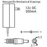 AC Adaptor: 12VDC 500mA, 2.1x5.5mm (-) - We-Supply