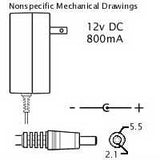 AC Adaptor: 12VDC 800mA, 2.1x5.5mm - We-Supply