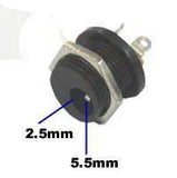 DC Jack, 2.5MM x 5.5MM, Panel Mount, Plastic Housing