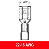 Female Quick Disconnect .250", 22-16AWG, Vinyl, 100 pack - We-Supply