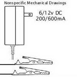 Floating Charger: 6/12VDC 200/600mA, Alligator Clips