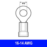 Ring Terminal, Blue, 16-14 AWG, Stud #10, Vinyl, 100 pack