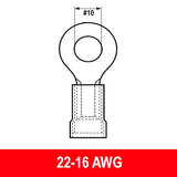 Ring Terminal, Red, 22-16 AWG, Stud #10, Vinyl, 100 pack - We-Supply