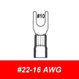 Spade (Fork) Terminal, 22-16AWG, Stud #10, Vinyl, 100 Pack